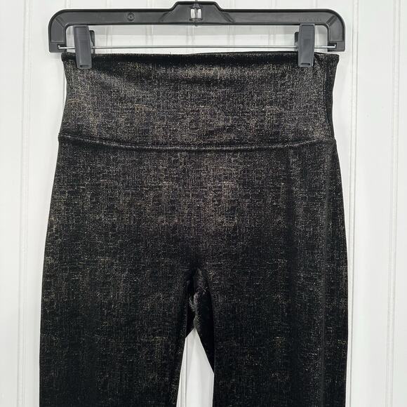 Spanx Leggings Women Velvet Shine Pants Black Gold Metallic Pull On Slimming EUC - Picture 3 of 13